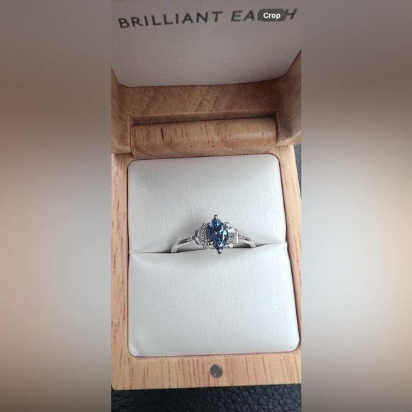 18K White Gold Daphne Art Deco Lab Ring with Blue Diamond Center Stone, Size 9 - Picture 3 of 3